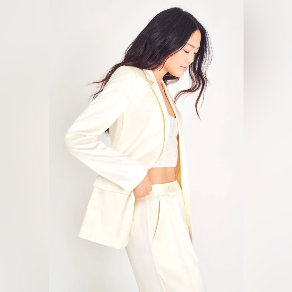 Size 2 LoveShackFancy Cream Silk Blazer